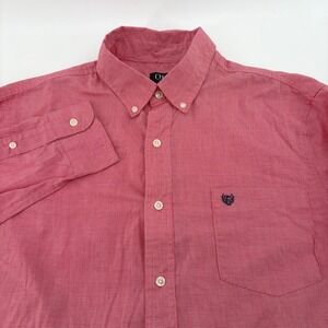 Chaps Mens XL Easy Care Pink‎ Micro Houndstooth Button Down Long Sleeve Shirt